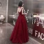 Elegant Burgundy Evening Dresses  2020 A-Line / Princess Beading Rhinestone Sequins Lace Flower High Neck Sleeveless Backless Floor-Length / Long Formal Dresses