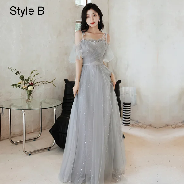 Modern / Fashion Grey Bridesmaid Dresses 2021 A-Line / Princess Scoop Neck Sequins 3/4 Sleeve Backless Floor-Length / Long Wedding Party Dresses