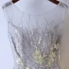 Unique Silber Festliche Kleider 2017 Mit Spitze Blumen Rundhalsausschnitt Rückenfreies Kurze Ärmellos A Linie Abiballkleider