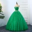 Vintage Grønn Quinceañera Ballkjoler 2018 Ballkjole Rhinestone Paljetter Kjæreste Ryggløse 1/2 Ermer Lange Formelle Kjoler