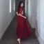 Mode Bordeaux Robe De Soirée 2020 Princesse Col Haut Perlage Étoile Paillettes 1/2 Manches Dos Nu Longue Robe De Ceremonie