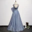 Elegant Sky Blue Evening Dresses  2020 A-Line / Princess Scoop Neck Crystal Sequins Lace Flower Sleeveless Backless Floor-Length / Long Formal Dresses