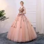 Flower Fairy Pearl Pink Prom Dresses 2018 Ball Gown Appliques Pearl V-Neck Backless Sleeveless Floor-Length / Long Formal Dresses