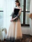 Fashion Black Champagne Gradient-Color Evening Dresses  2020 A-Line / Princess Off-The-Shoulder Star Sequins Long Sleeve Backless Floor-Length / Long Formal Dresses
