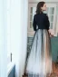 Fashion Black Gradient-Color Evening Dresses  2020 A-Line / Princess V-Neck Bow 1/2 Sleeves Floor-Length / Long Formal Dresses