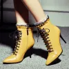 Fashion Yellow Casual Womens Boots 2020 Leather Lace 9 cm Stiletto Heels Pointed Toe Boots