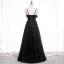 Charmant Noire Robe De Soirée 2020 Princesse Bretelles Spaghetti Paillettes Faux Diamant En Dentelle Fleur Sans Manches Dos Nu Longue Robe De Ceremonie