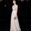 Sparkly Champagne Evening Dresses  2020 A-Line / Princess High Neck Sequins Lace Flower Sleeveless Floor-Length / Long Formal Dresses