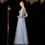 Sparkly Sky Blue Evening Dresses  2020 A-Line / Princess Sash Sequins Scoop Neck 3/4 Sleeve Floor-Length / Long Formal Dresses