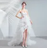 Chic / Beautiful White Wedding Dresses 2020 A-Line / Princess Strapless Sleeveless Backless Cascading Ruffles Court Train