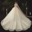 Luxury / Gorgeous Champagne Wedding Dresses 2020 Ball Gown Scoop Neck Beading Sequins Lace Flower Appliques 3/4 Sleeve Backless Cathedral Train