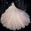 Élégant Haut de Gamme Champagne Robe De Mariée 2020 Robe Boule Glitter En Dentelle Fleur Col Haut 3/4 Manches Royal Train