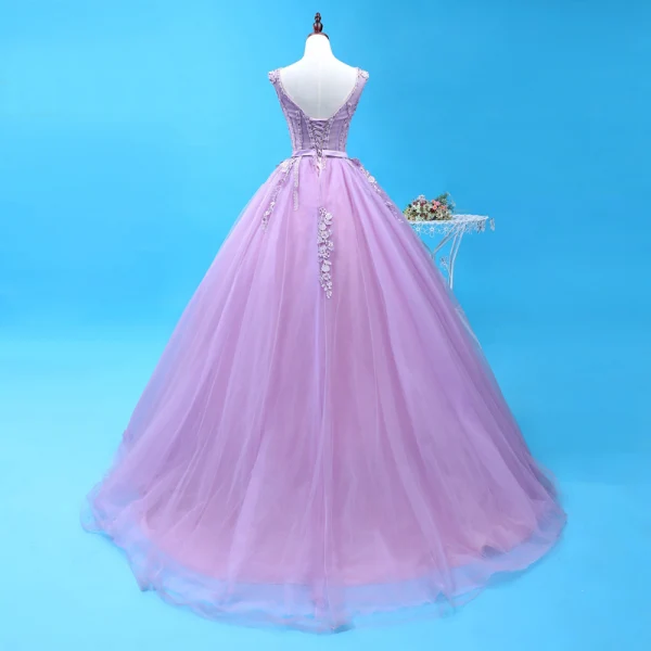 Chic / Beautiful Lavender Quinceañera Prom Dresses 2018 Ball Gown Lace Appliques Crystal Sash Sequins V-Neck Backless Sleeveless Floor-Length / Long