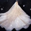 Luxe Champagne Robe De Mariée 2020 Robe Boule Encolure Dégagée Perlage Paillettes En Dentelle Fleur 3/4 Manches Dos Nu Royal Train