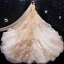Luxury / Gorgeous Champagne Wedding Dresses 2020 Ball Gown Scoop Neck Beading Crystal Sequins Lace Flower Long Sleeve Backless Royal Train