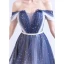 Fashion Ocean Blue Ivory Gradient-Color Cocktail Dresses 2020 A-Line / Princess Off-The-Shoulder Short Sleeve Backless Knee-Length Formal Dresses