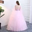 Chic / Beautiful Candy Pink Quinceañera Prom Dresses 2018 Ball Gown Appliques Pearl Sash Cascading Ruffles V-Neck Sleeveless Backless Floor-Length / Long Formal Dresses