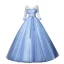 Elegant Sky Blue Prom Dresses 2020 Ball Gown Scoop Neck Bow Pearl Appliques 3/4 Sleeve Backless Floor-Length / Long Formal Dresses