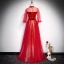 Elegante Rot Abendkleider 2020 A Linie Stehkragen Star Pailletten Schleife 3/4 Ärmel Rückenfreies Lange Festliche Kleider