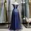 Chic / Belle Bleu Marine Dégradé De Couleur Robe De Soirée 2020 Princesse De l'épaule Manches Courtes Dos Nu Longue Robe De Ceremonie