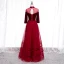 Elegant Red Evening Dresses  2020 A-Line / Princess High Neck Suede 3/4 Sleeve Backless Floor-Length / Long Formal Dresses
