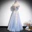 Élégant Bleu Ciel Glitter Paillettes Robe De Bal 2021 Princesse De l'épaule Manches Courtes Dos Nu Longue Robe De Ceremonie