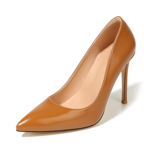 Modest / Simple Brown Office OL Pumps 2020 Leather 10 cm Stiletto Heels Pointed Toe Pumps