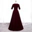 Modest / Simple Burgundy Evening Dresses  2020 A-Line / Princess V-Neck Suede 1/2 Sleeves Floor-Length / Long Formal Dresses