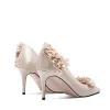 Fashion Champagne Wedding Shoes 2020 Satin 3D Lace Appliques Rhinestone 7 cm Stiletto Heels Pointed Toe Wedding Pumps