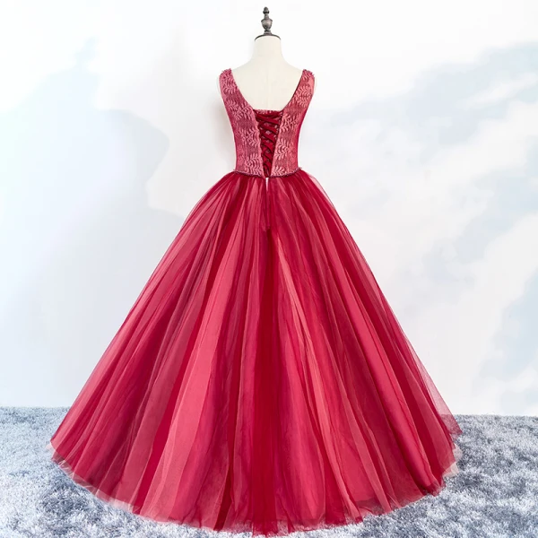 Chic / Beautiful Red Prom Dresses 2018 Ball Gown Beading V-Neck Backless Sleeveless Floor-Length / Long Formal Dresses