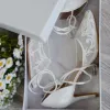 High End Ivory / Creme Handgefertigt Brautschuhe 2020 Leder Tülle Spitze Blumen 8 cm Stilettos Spitzschuh Hochzeit Hochhackige
