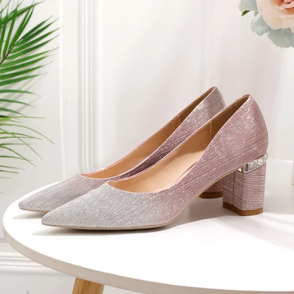 Uroczy Gradient-Kolorów Złote Buty Ślubne 2020 Rhinestone Cekiny 6 cm Grubym Obcasie Szpiczaste Ślub Czółenka