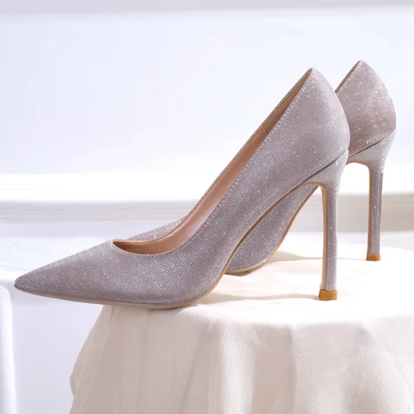 Stijlvolle Zilveren Avond Glans Pumps 2020 10 cm Naaldhakken / Stiletto Spitse Neus Pumps