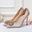 Chic / Beautiful Champagne Wedding Shoes 2020 Satin Rhinestone 10 cm Stiletto Heels Pointed Toe Wedding Pumps