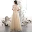 Chic / Belle Champagne Brodé Robe De Bal 2021 Princesse Col Haut Manches Courtes Dos Nu Longue Robe De Ceremonie