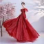 Sparkly Fashion Red Prom Dresses 2021 A-Line / Princess Off-The-Shoulder Handmade  Beading Crystal Rhinestone Short Sleeve Backless Floor-Length / Long Formal Dresses