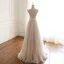 Luxe Beige Robe De Soirée 2020 Princesse Bretelles Spaghetti Perlage En Dentelle Fleur Paillettes Sans Manches Dos Nu Noeud Longue Robe De Ceremonie