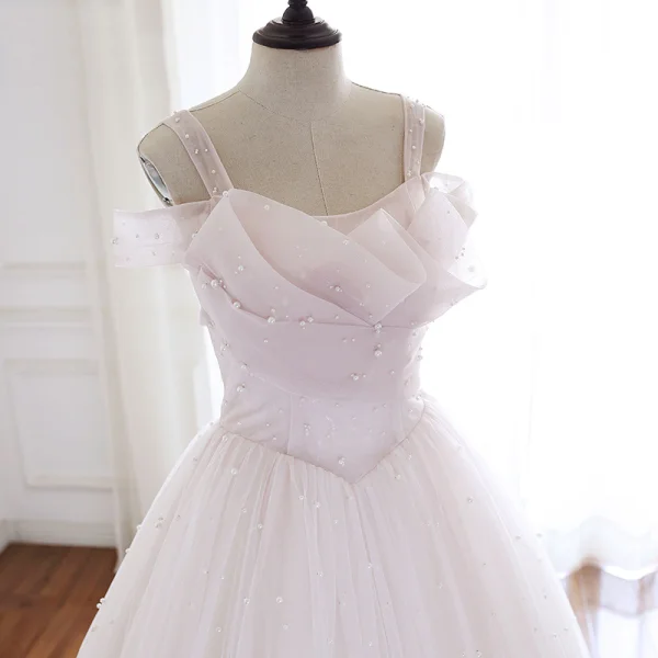 High End Rosa Perle Brautkleider / Hochzeitskleider 2020 A Linie Eckiger Ausschnitt Ärmellos Rückenfreies Lange