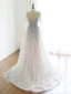 Luxury / Gorgeous Grey Handmade  Beading Wedding Dresses 2020 A-Line / Princess Scoop Neck Rhinestone Sequins Long Sleeve Court Train