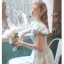 Elegant Sky Blue Satin Homecoming Graduation Dresses Prom Dresses 2021 A-Line / Princess Square Neckline Glitter Sequins Embroidered Short Sleeve Backless Floor-Length / Long