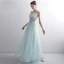 Classy Mint Green Evening Dresses  2020 A-Line / Princess Strapless Beading Lace Flower Sleeveless Backless Floor-Length / Long Formal Dresses