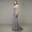 Élégant Argenté Gris Robe De Soirée 2020 Trompette / Sirène V-Cou Perlage Gland Sans Manches Dos Nu Train De Balayage Robe De Ceremonie