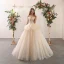 Charmant Champagner Brautkleider / Hochzeitskleider 2020 Ballkleid Bandeau Perlenstickerei Pailletten Applikationen Ärmellos Rückenfreies Sweep / Pinsel Zug