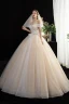 Fashion Champagne Glitter Wedding Dresses 2020 Ball Gown Off-The-Shoulder Bow Short Sleeve Backless Floor-Length / Long