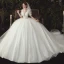 Elegant Ivory Wedding Dresses 2020 Ball Gown Deep V-Neck Pearl Lace Flower Appliques Short Sleeve Backless Cathedral Train
