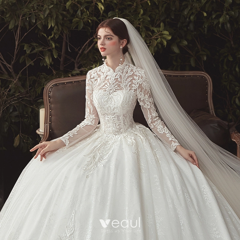 Vintage Estilo Chino Modesto Marfil Boda Vestidos De Novia 2020