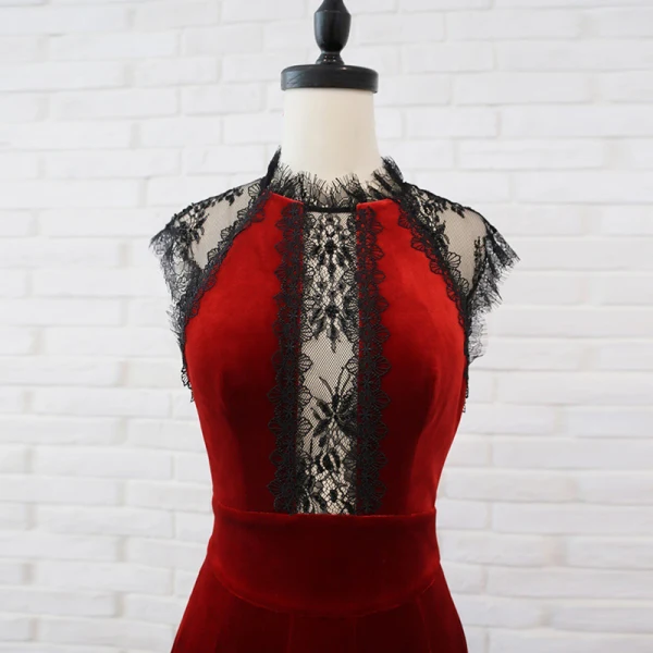 Chic / Beautiful Burgundy Evening Dresses  2018 Empire Lace Flower Suede Scoop Neck Backless Sleeveless Floor-Length / Long Formal Dresses