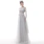 Classy Grey Prom Dresses 2020 A-Line / Princess Scoop Neck Pearl Rhinestone Sequins Lace Flower Short Sleeve Backless Floor-Length / Long Formal Dresses