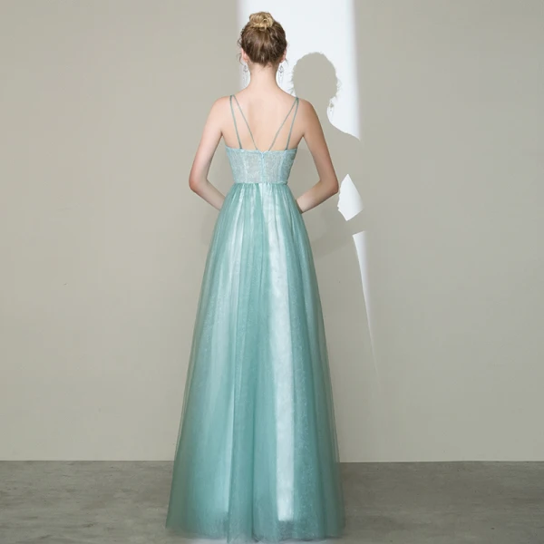 Charming Mint Green Prom Dresses 2020 A-Line / Princess Spaghetti Straps Pearl Rhinestone Lace Flower Sleeveless Backless Floor-Length / Long Formal Dresses