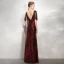 Scintillantes Bordeaux Paillettes Robe De Soirée 2020 Trompette / Sirène V-Cou Manches Courtes Dos Nu Longue Robe De Ceremonie